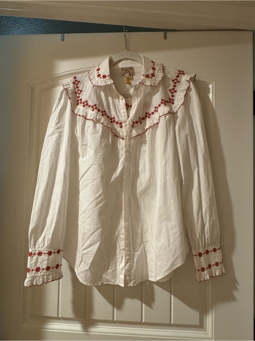 Polo Ralph Lauren White Button-Down Top with Red Floral Embroidery NWOT - Picture 2 of 4